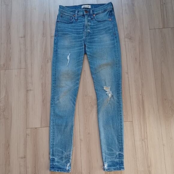 Madewell 9" High-Rise Skinny Jeans Destructed Hem Light Wash Size 25W - Picture 5 of 13
